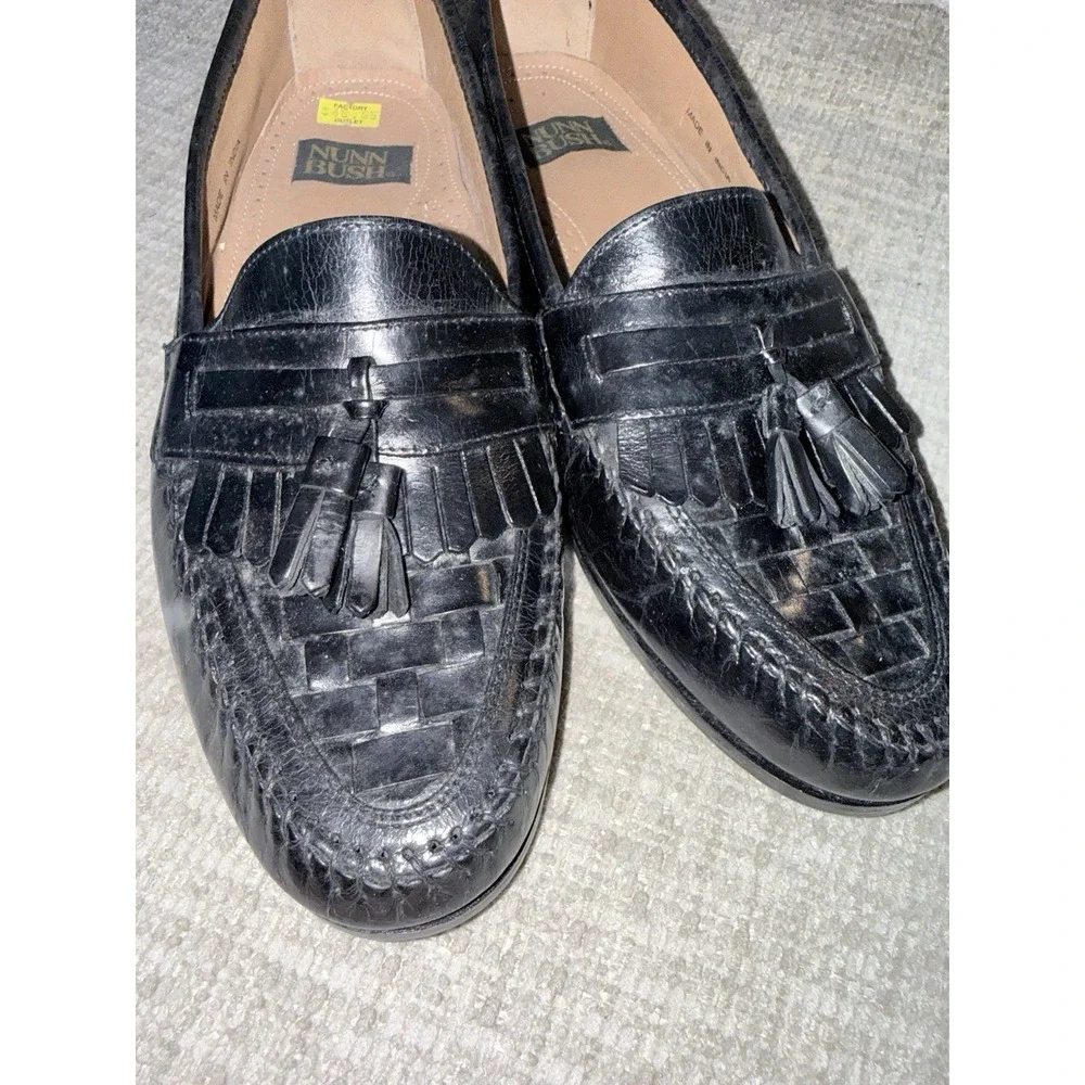 Vintage Men's 8 W Black Nunn‎ Bush Tasseled Leather Dress Loafers India Classic